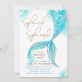 ブルーマーメイドスリッシュスプラッシュガール誕生日 招待状 (正面)