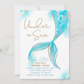 ブルーマーメイドテール誕生日アンダーザシーパーティー 招待状 (正面)