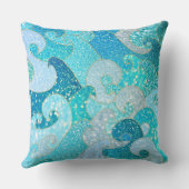 ブルーマーメイドフェイクグリッターシー – ティール(緑がかった色)金ゴールド海 クッション (裏面)