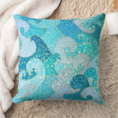 ブルーマーメイドフェイクグリッターシー – ティール(緑がかった色)金ゴールド海 クッション (ブランケット)