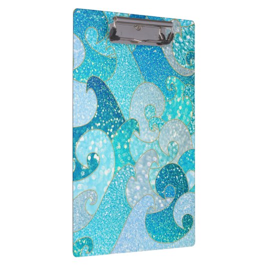ブルーマーメイドフェイクグリッターシー – ティール(緑がかった色)金ゴールド海 クリップボード (右)