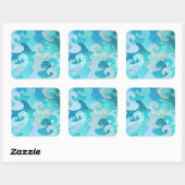 ブルーマーメイドフェイクグリッターシー – ティール（緑がかった色）金ゴールド海 スクエアシール (シート)