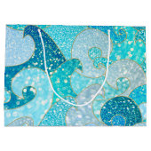 ブルーマーメイドフェイクグリッターシー – ティール（緑がかった色）金ゴールド海 ラージペーパーバッグ (裏面)