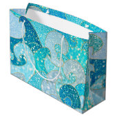 ブルーマーメイドフェイクグリッターシー – ティール（緑がかった色）金ゴールド海 ラージペーパーバッグ (裏面アングル)
