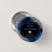 ブルーマーメイドレターズシルバーグリッター誕生日 缶バッジ (正面&裏面)