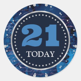 ブルーマーメイドレターパターン&グリッター誕生日 ラウンドシール