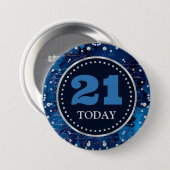 ブルーマーメイドレターパターン&グリッター誕生日 缶バッジ (正面&裏面)