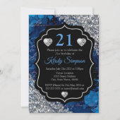 ブルーマーメイド手書きレター シルバーグリッター 招待状 (正面)