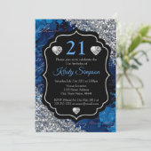 ブルーマーメイド手書きレター シルバーグリッター 招待状 (スタンド正面)