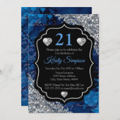 ブルーマーメイド手書き文字シルバーグリッター 招待状 (正面/裏面)