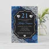 ブルーマーメイド手書き文字 シルバーグリッター 招待状 (スタンド正面)