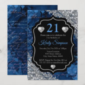 ブルーマーメイド手書き文字 シルバーグリッター 招待状 (正面/裏面)