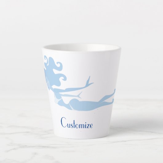 ブルーマーメイド泳ぐ人サンダー_コーブ  カフェラテマグ (正面)