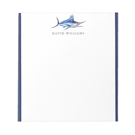 ブルーマーリンフィッシュフィッシャーマパーソナライズされたン ノートパッド (正面)