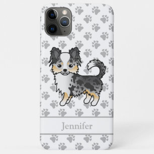 ブルーマールロングコートチワワのキャラクター犬+名前 iPhone 11 PRO MAXケース