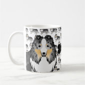ブルーマール+シェルティ+犬の骨+名前 コーヒーマグカップ (左)