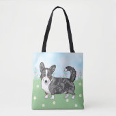 ブルーマーレカルディガンウェルシュコーギーフラワーズ トートバッグ (正面)