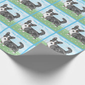 ブルーマーレカルディガンウェルシュコーギーフラワーズ ラッピングペーパー (角)