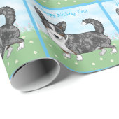 ブルーマーレカルディガンウェルシュコーギーフラワーズ ラッピングペーパー (ロールコーナー)