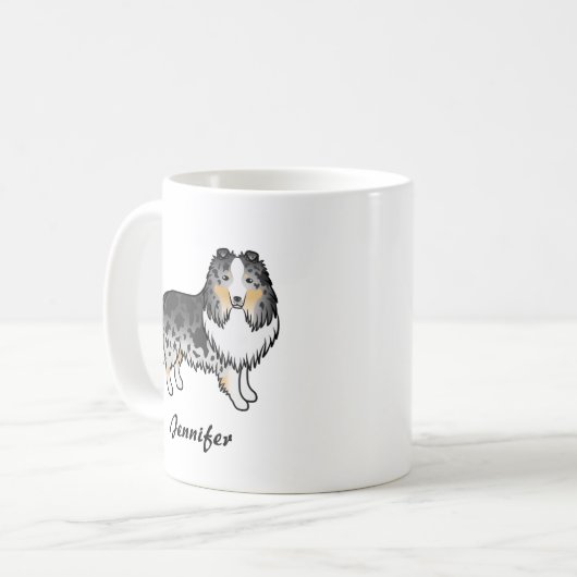 ブルーマーレシェットランドシェプドッグ漫画の犬と名前 コーヒーマグカップ (正面左)