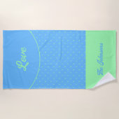 ブルーミッドセンチュリーグリーンレトロドットサマーラブ ビーチタオル (正面)