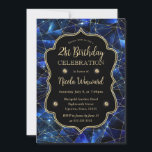 ブルーミッドナイトクリスタル銀河系21st誕生日の写真 招待状<br><div class="desc">エレガントブルーミッドナイト結晶銀河系幾何学的パターンデザインヴィンテージフレームとダイヤモンド</div>