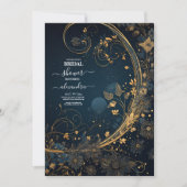 ブルーミッドナイトシナ金ゴールドブライダルシャワー 招待状 (正面)