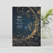 ブルーミッドナイトシナ金ゴールドブライダルシャワー 招待状 (スタンド正面)