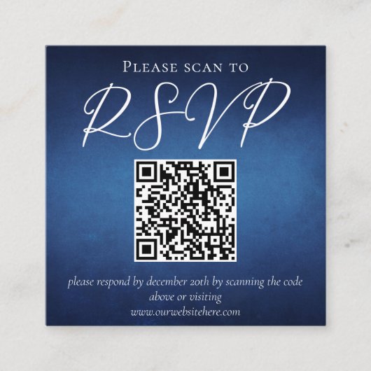 ブルーミニマモダンリストウォーターフロントウェディングRSVP エンクロージャーカード (正面)