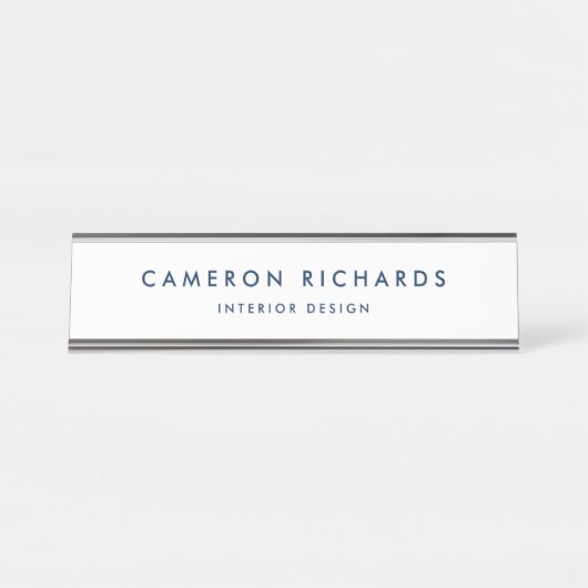 ブルーミニマモダンリストタイポグラフィパーソナライズされた デスクネームプレート (正面)