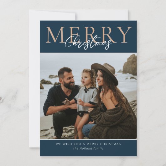 ブルーミニマモダンリスト写真メリークリスマス シーズンカード (正面)