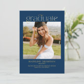 ブルーミニマリストのクラスフォトコラージュ卒業 招待状 (スタンド正面)