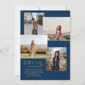 ブルーミニマリストのクラスフォトコラージュ卒業 招待状 (裏面)