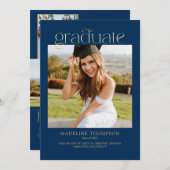 ブルーミニマリストのクラスフォトコラージュ卒業 招待状 (正面/裏面)