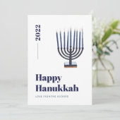 ブルーミニマリストウォーターカラー(ユダヤ教)メノラーキャンドルハヌカー シーズンカード (スタンド正面)