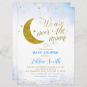ブルーミニマリストオーバーザムーンベビーシャワー招待状 招待状 (正面/裏面)