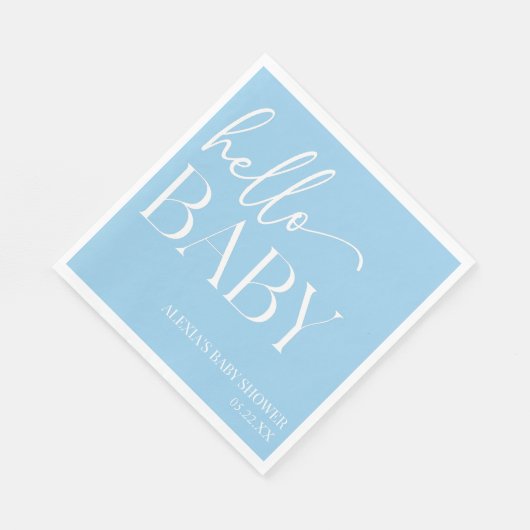 ブルーミニマリストハローベビーベビーシャワー スタンダードランチョンナプキン (角)