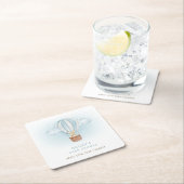 ブルーミニマリストバニーホットエアバルーンベビーシャワー スクエアペーパーコースター (インサイチュ)