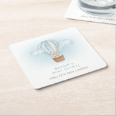 ブルーミニマリストバニーホットエアバルーンベビーシャワー スクエアペーパーコースター (アングル)