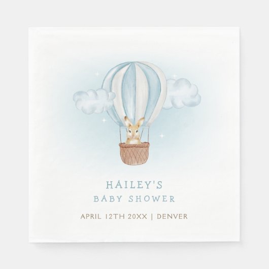 ブルーミニマリストバニーホットエアバルーンベビーシャワー スタンダードランチョンナプキン (正面)
