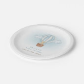 ブルーミニマリストバニーホットエアバルーンベビーシャワー ペーパープレート (アングル)