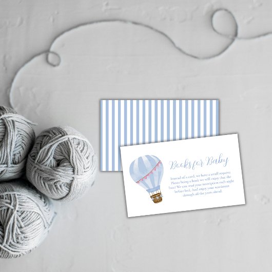 ブルーミニマリストホットエアバルーンブックベビーシャワー エンクロージャーカード