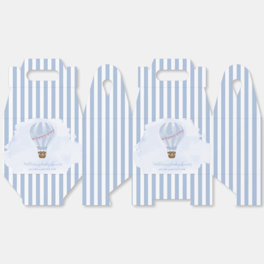 ブルーミニマリストホットエアバルーンボーイベビーシャワー フェイバーボックス (見開き)