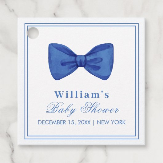 ブルーミニマリストボウフレームベビーシャワーありがとう フェイバータグ (正面)