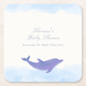 ブルーミニマリストボホ海ドルフィンベビーシャワー スクエアペーパーコースター (正面)