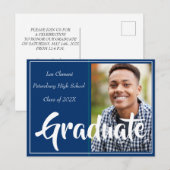 ブルーミニマリスト写真卒業発表 インビテーションポストカード (正面/裏面)