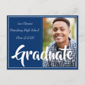 ブルーミニマリスト写真卒業発表 インビテーションポストカード (正面)