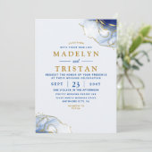 ブルーミニマリスト水結婚色 招待状 (スタンド正面)