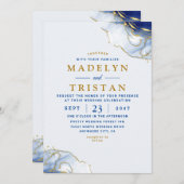 ブルーミニマリスト水結婚色 招待状 (正面/裏面)