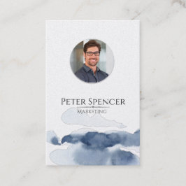 ブルーミニマリスト縦テンプレート写真シンプル 名刺